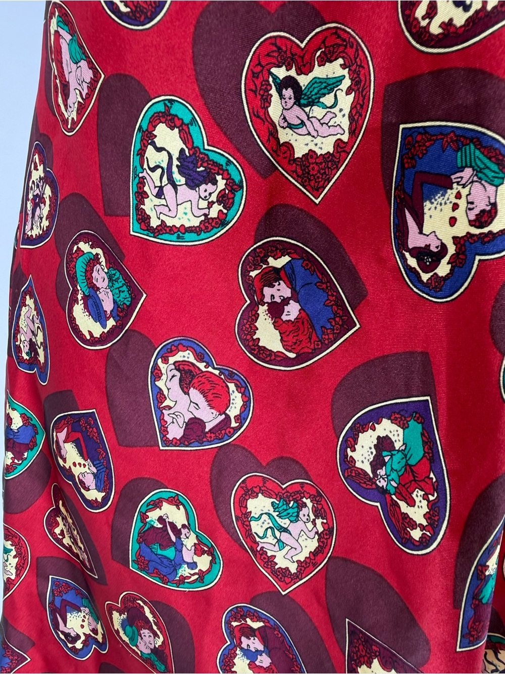 VTG Women’s Red Heart Printed Slip Dress szM - Picture 4 of 12